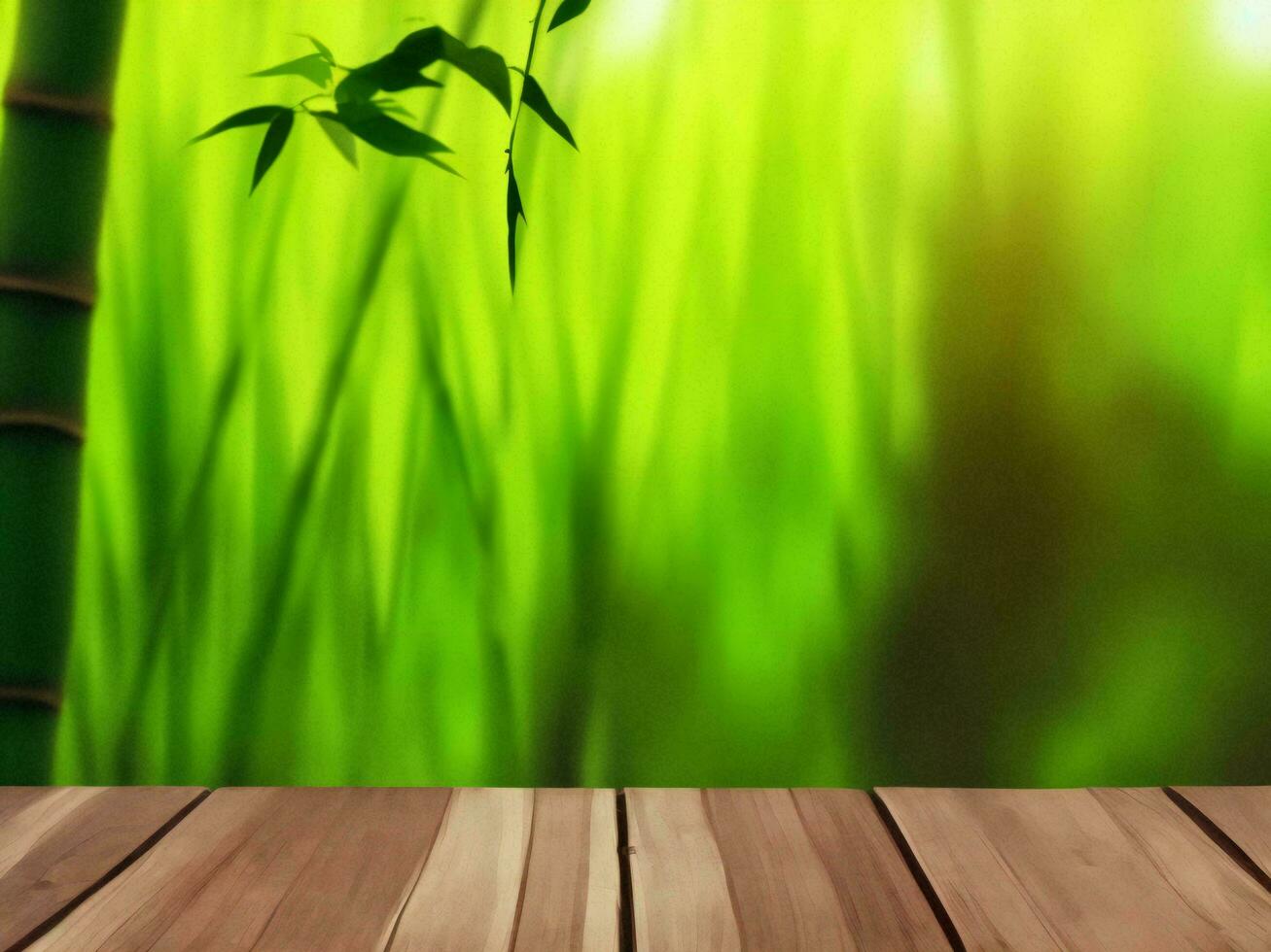 Wooden table on bamboo plant background ai generated photo