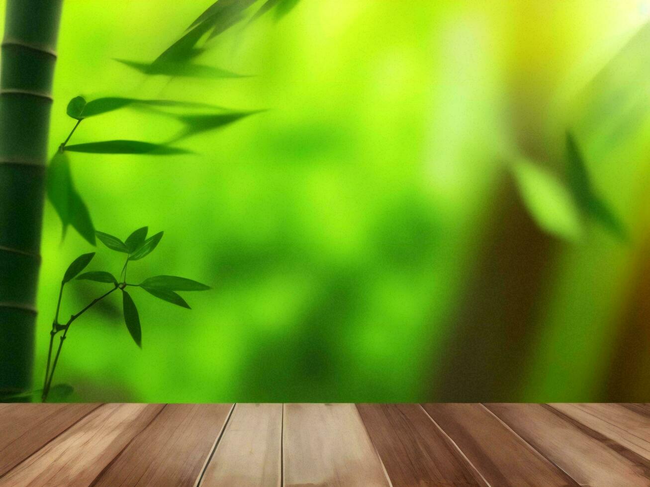 Wooden table on bamboo plant background ai generated photo