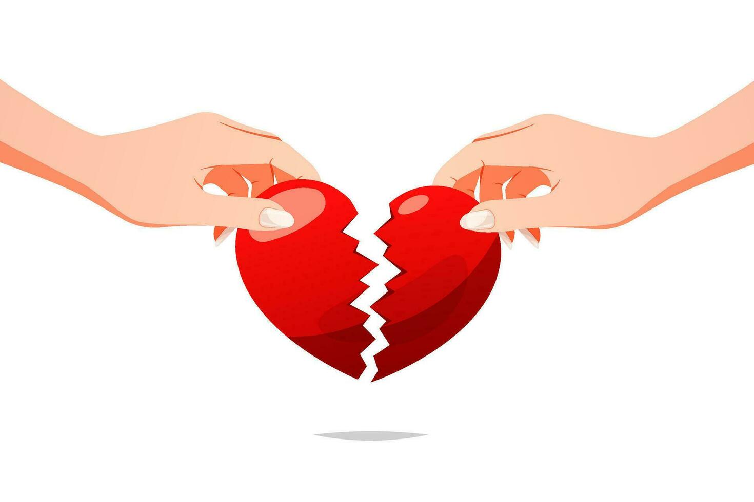 Hands holding a broken heart vector isolated on white background.