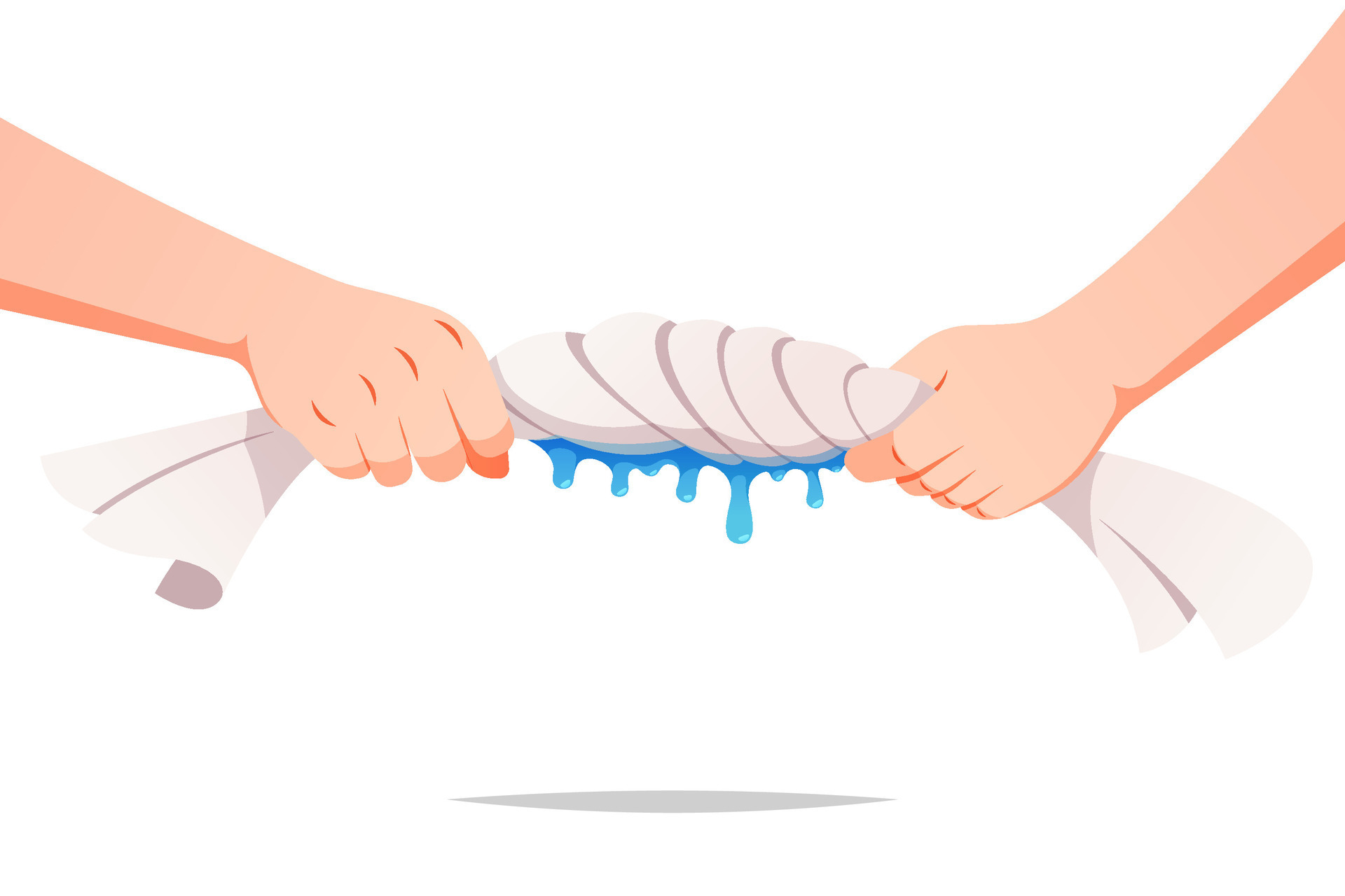 Hand squeezed and twist wet cloth vector isolated on white background