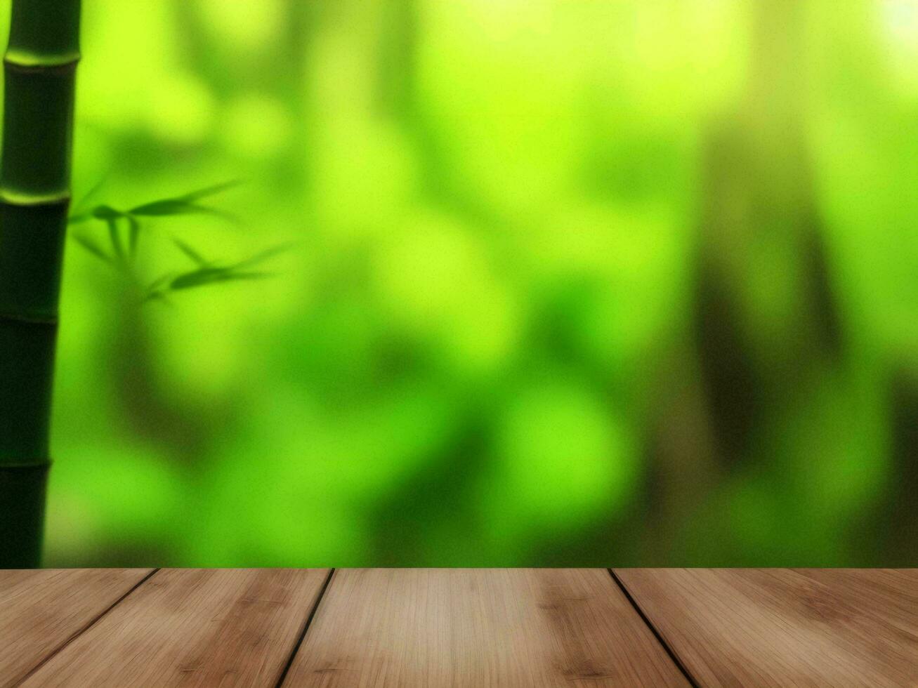 Wooden table on bamboo plant background ai generated photo