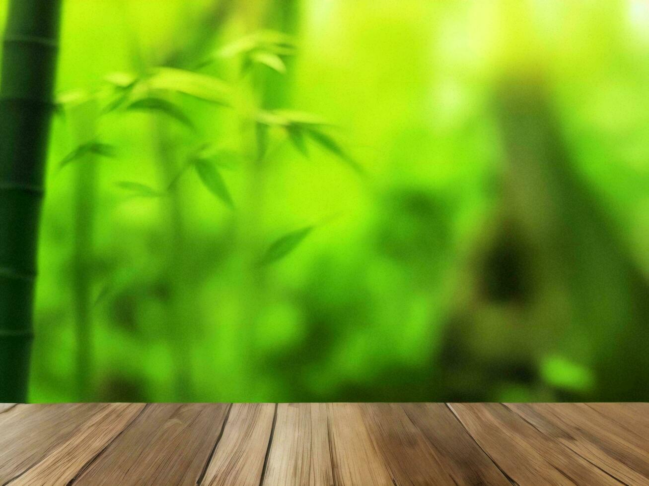 Wooden table on bamboo plant background ai generated photo