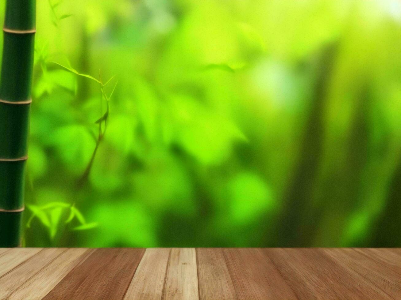 Wooden table on bamboo plant background ai generated photo