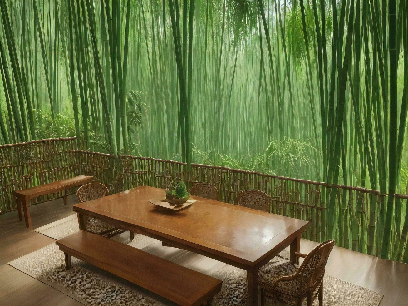 de madera mesa en bambú planta antecedentes ai generado foto