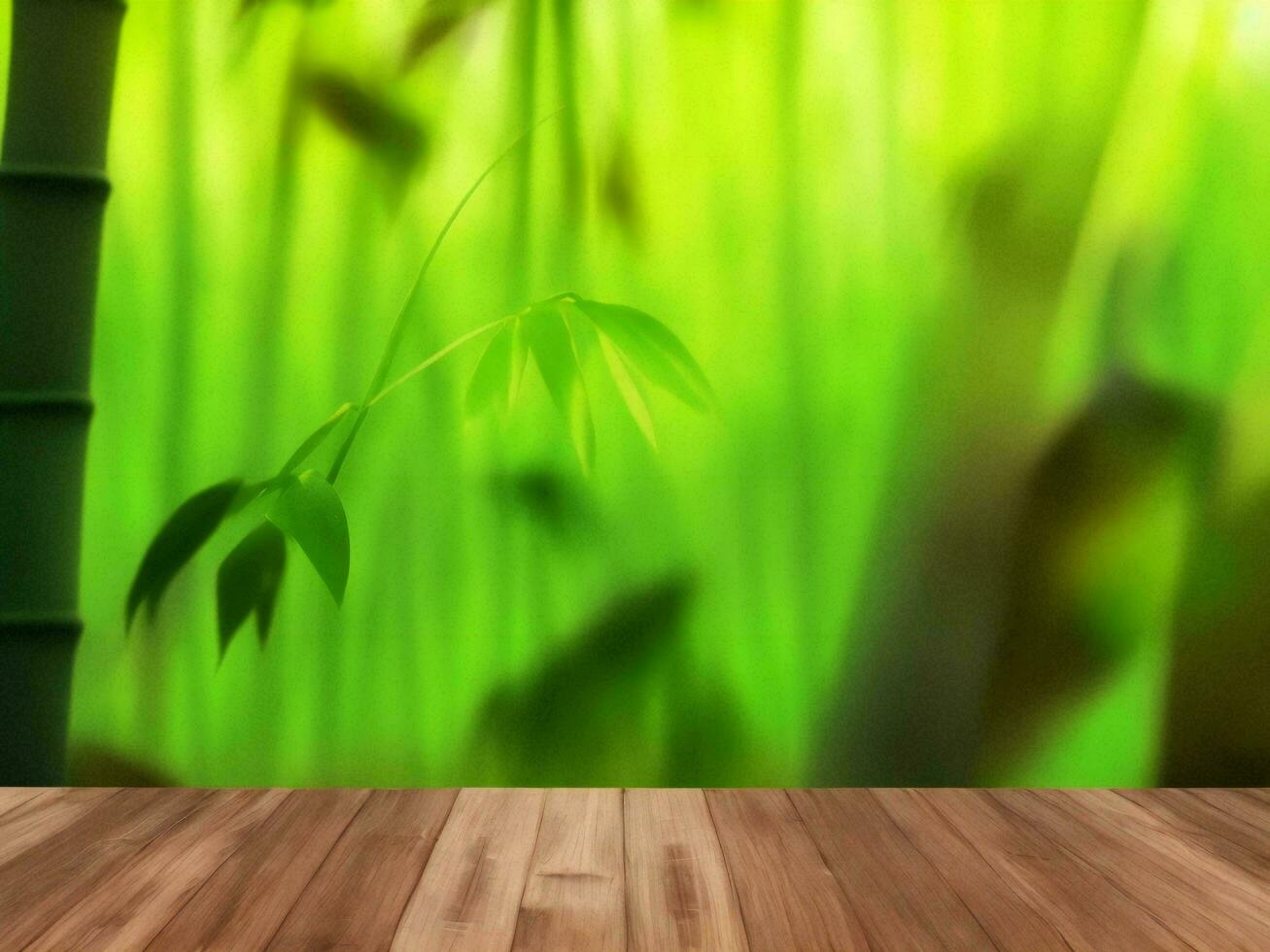Wooden table on bamboo plant background ai generated photo