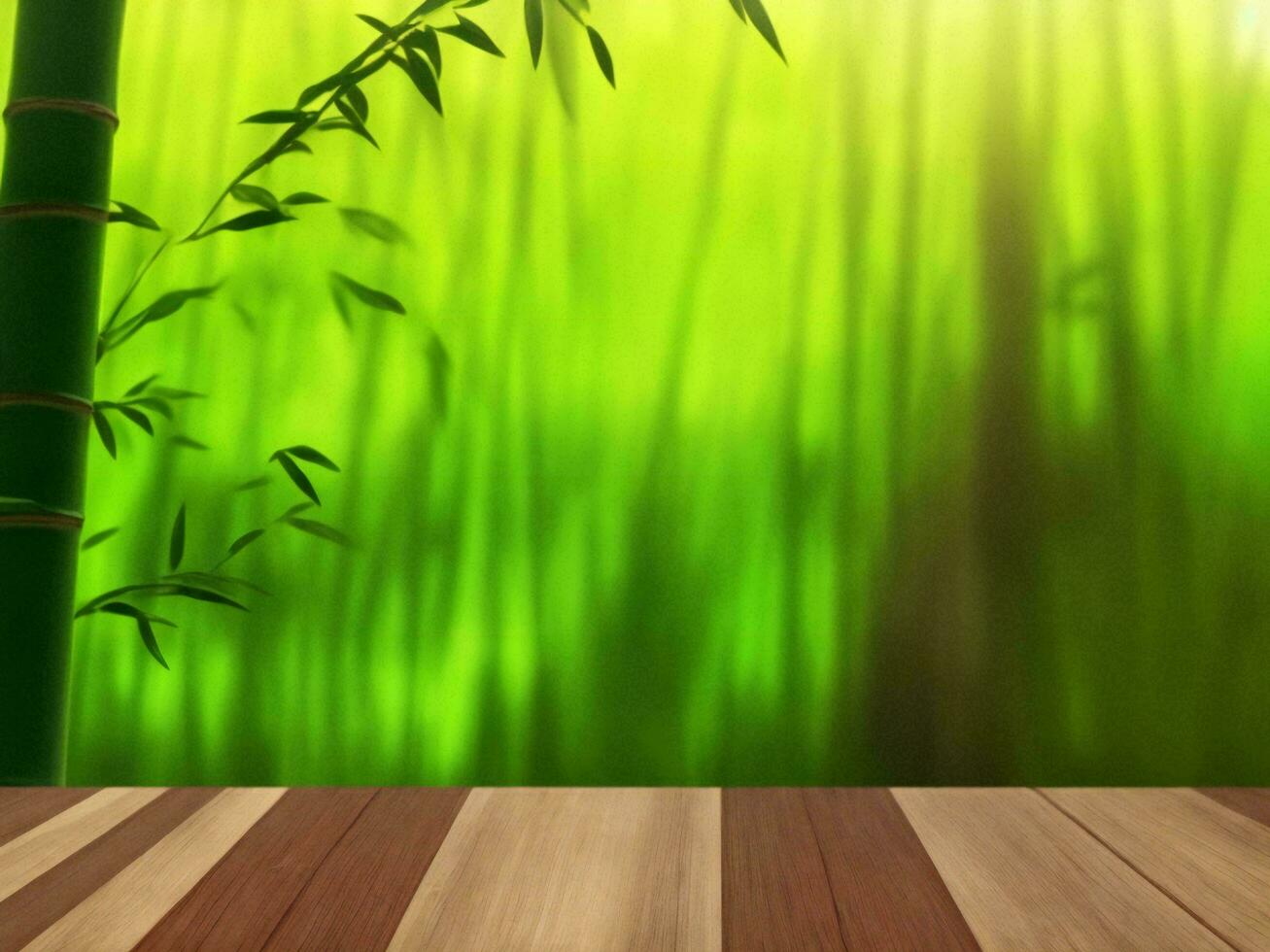 Wooden table on bamboo plant background ai generated photo
