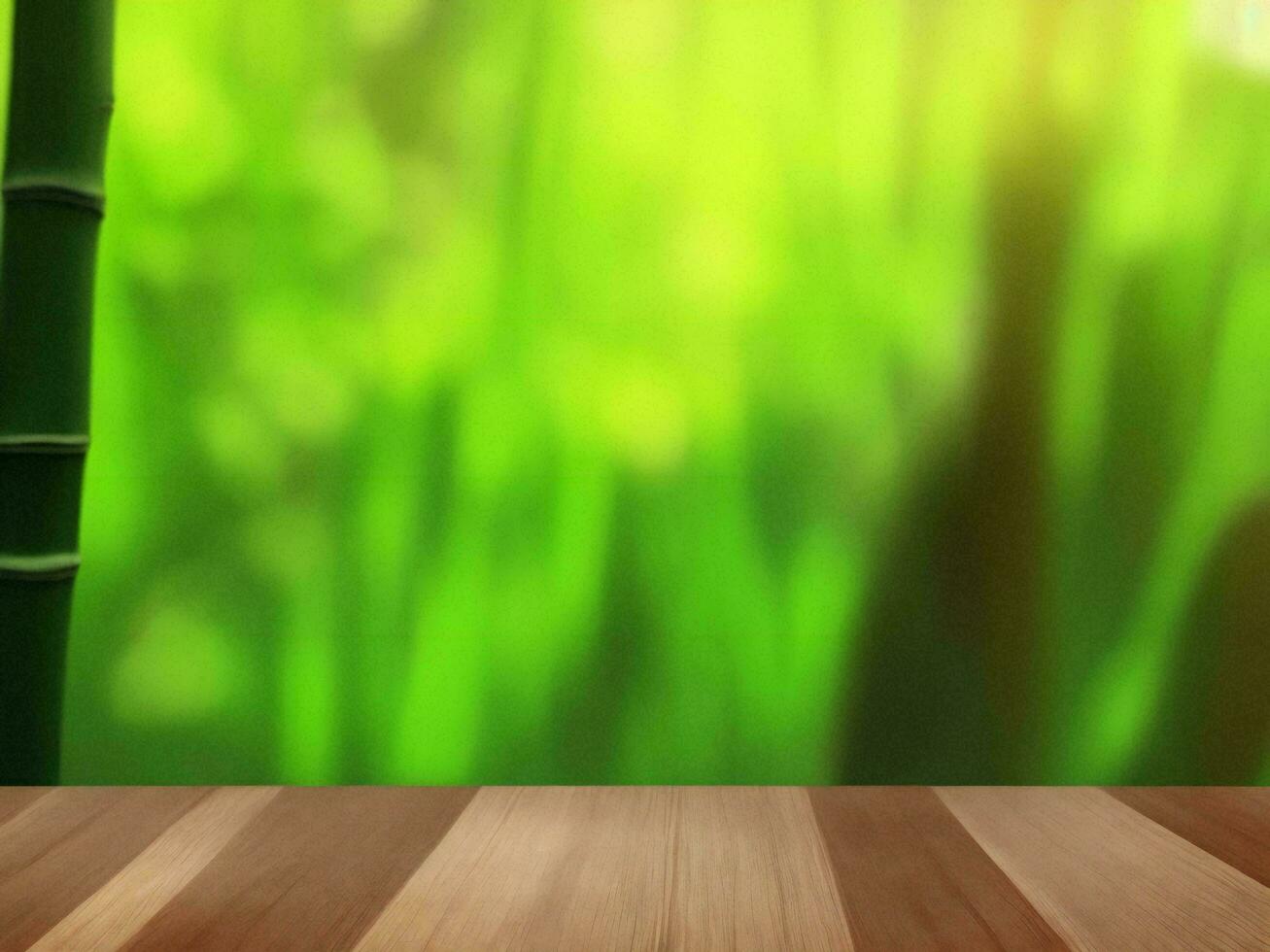 Wooden table on bamboo plant background ai generated photo