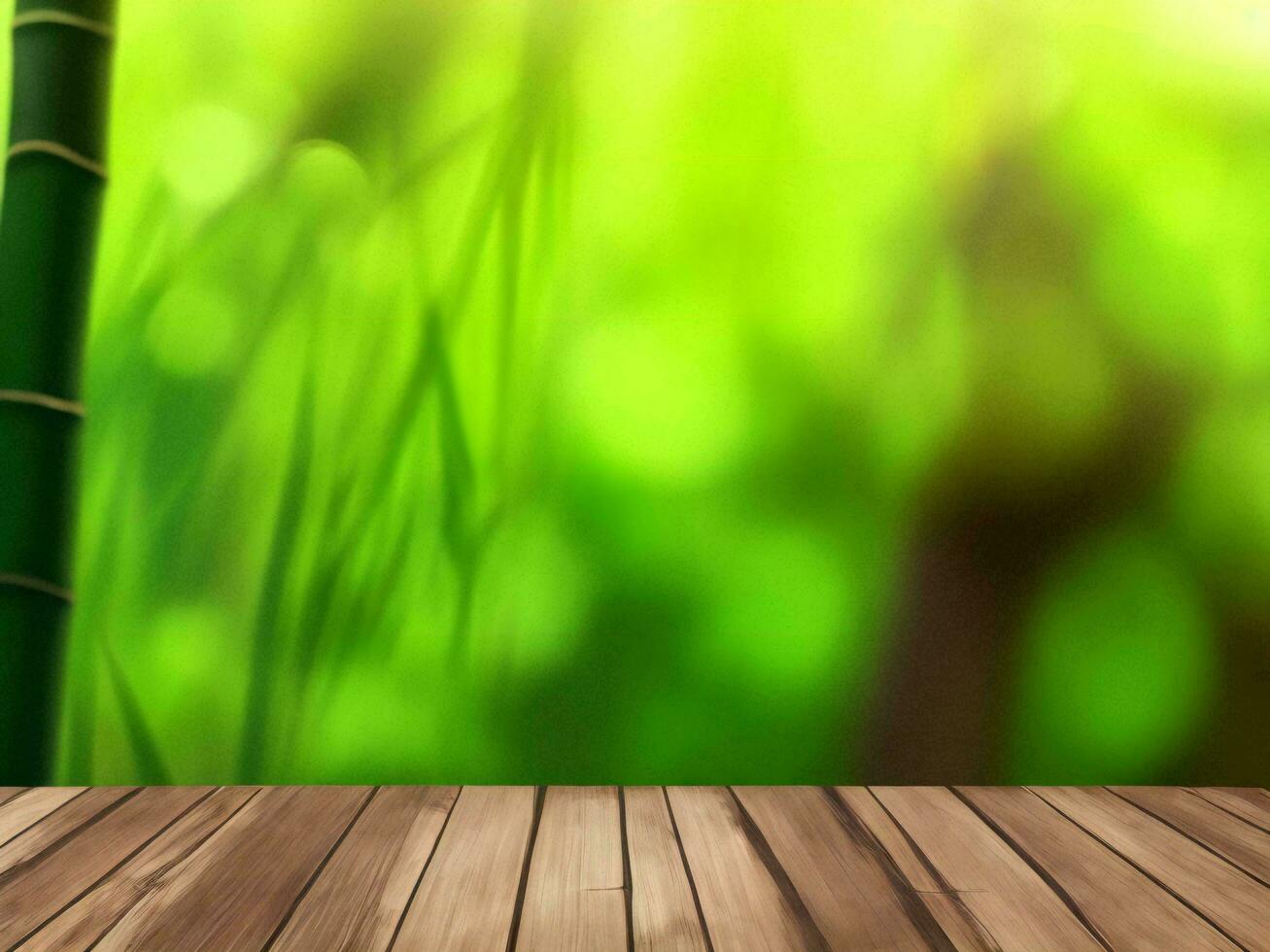 Wooden table on bamboo plant background ai generated photo