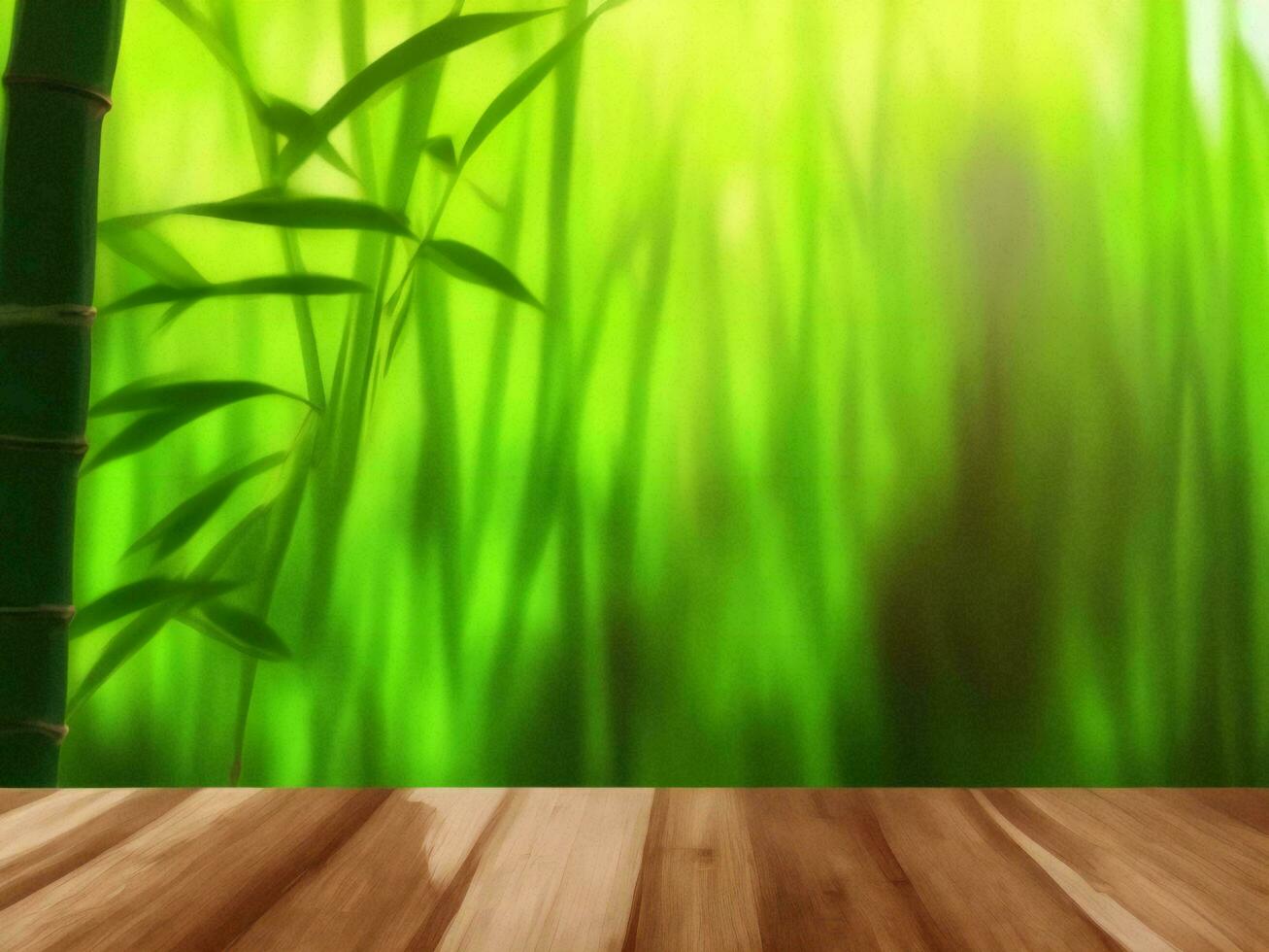 Wooden table on bamboo plant background ai generated photo