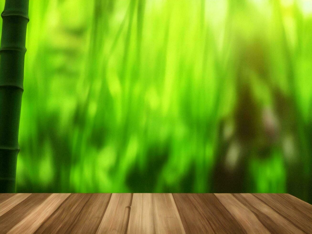 Wooden table on bamboo plant background ai generated photo