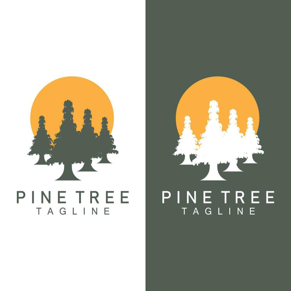 Pine Tree Logo, Vector Design Illustration Template Evergreen Tree Vintage Silhouette Forest