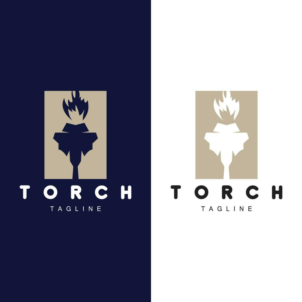 Torch Flame Logo Simple Vector Design Retro Illustrator Template