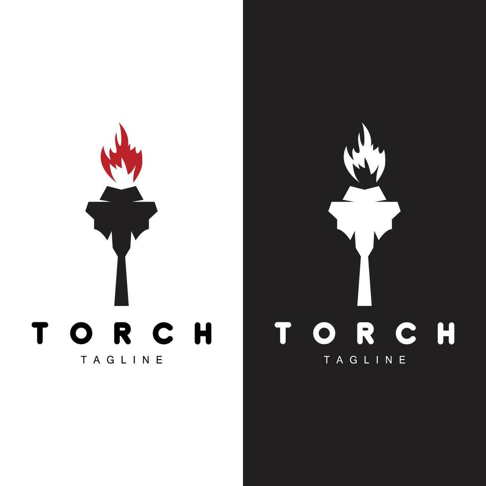 Torch Flame Logo Simple Vector Design Retro Illustrator Template