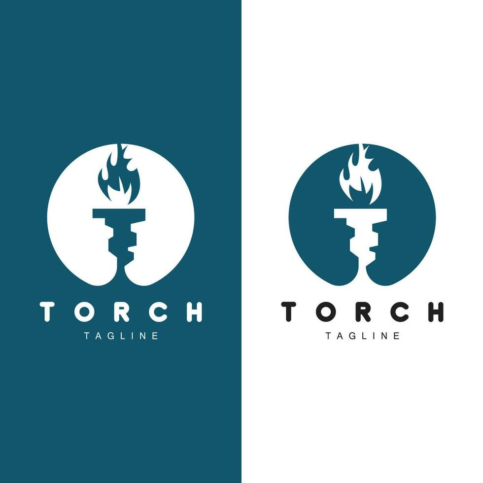 Torch Flame Logo Simple Vector Design Retro Illustrator Template