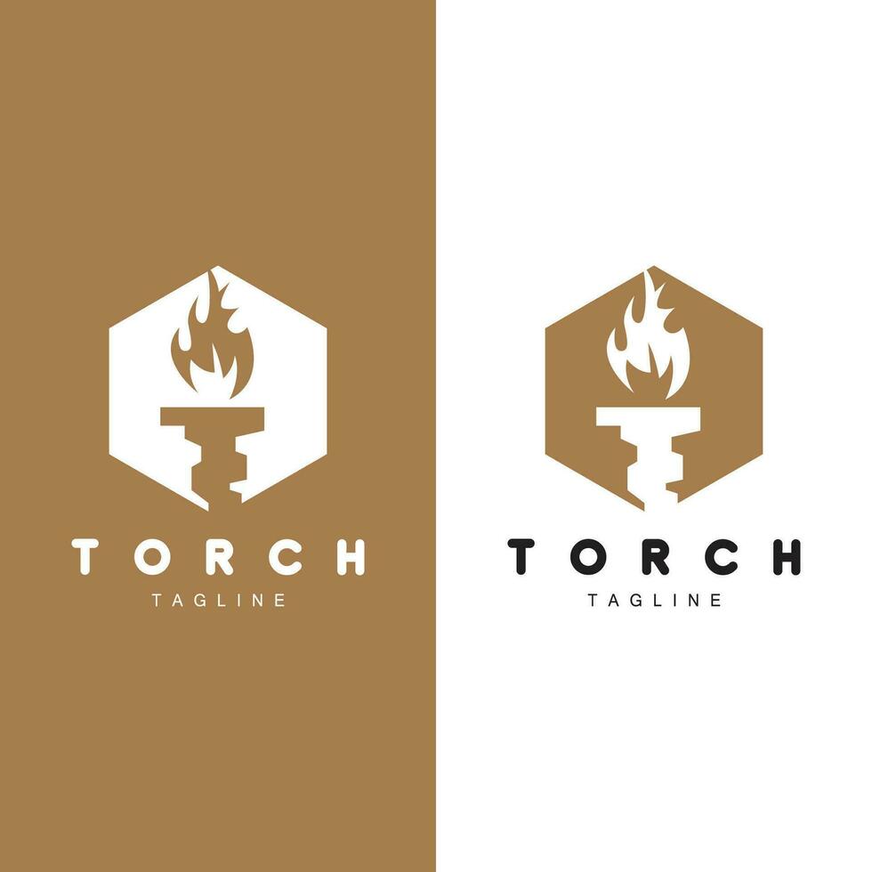 Torch Flame Logo Simple Vector Design Retro Illustrator Template