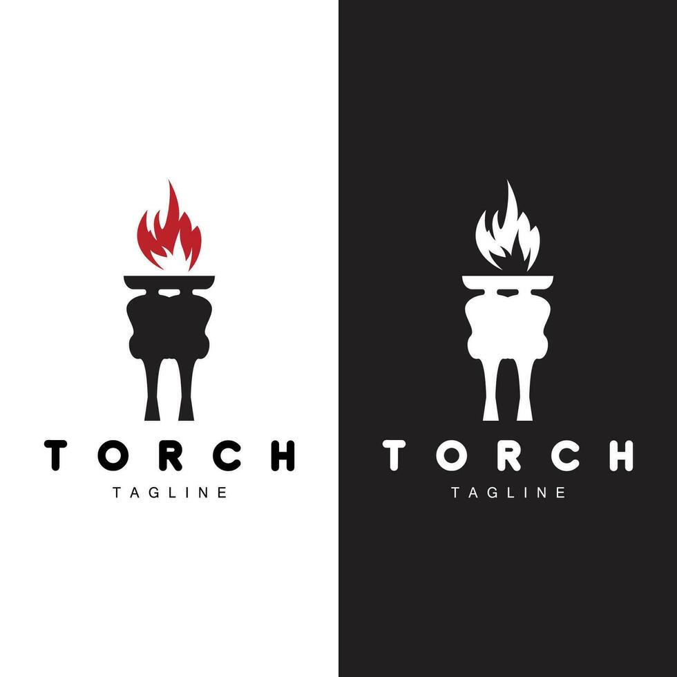 Torch Flame Logo Simple Vector Design Retro Illustrator Template