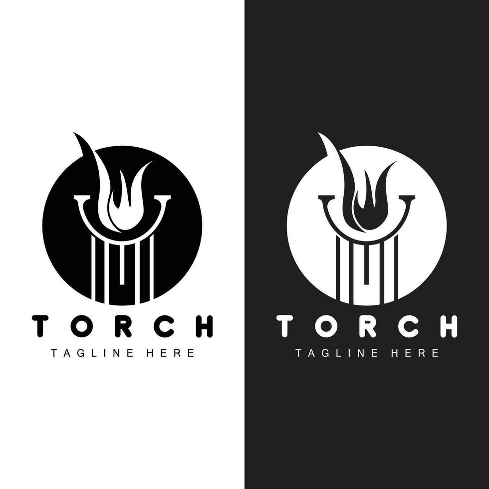 Torch Flame Logo Simple Vector Design Retro Illustrator Template