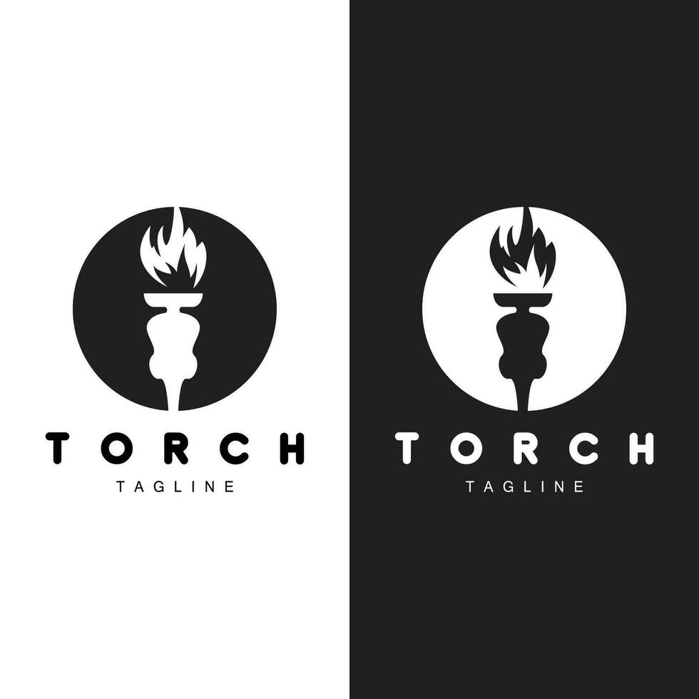 Torch Flame Logo Simple Vector Design Retro Illustrator Template