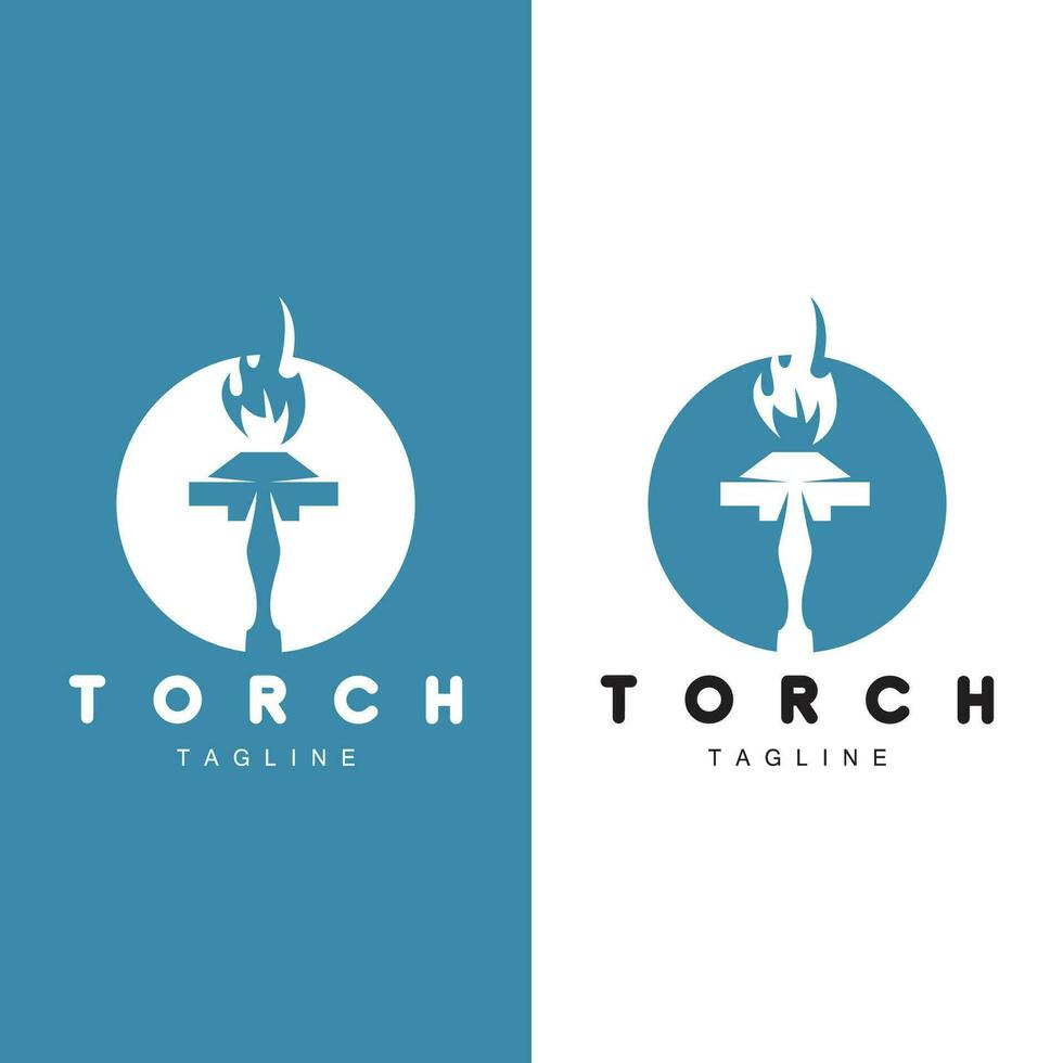 Torch Flame Logo Simple Vector Design Retro Illustrator Template