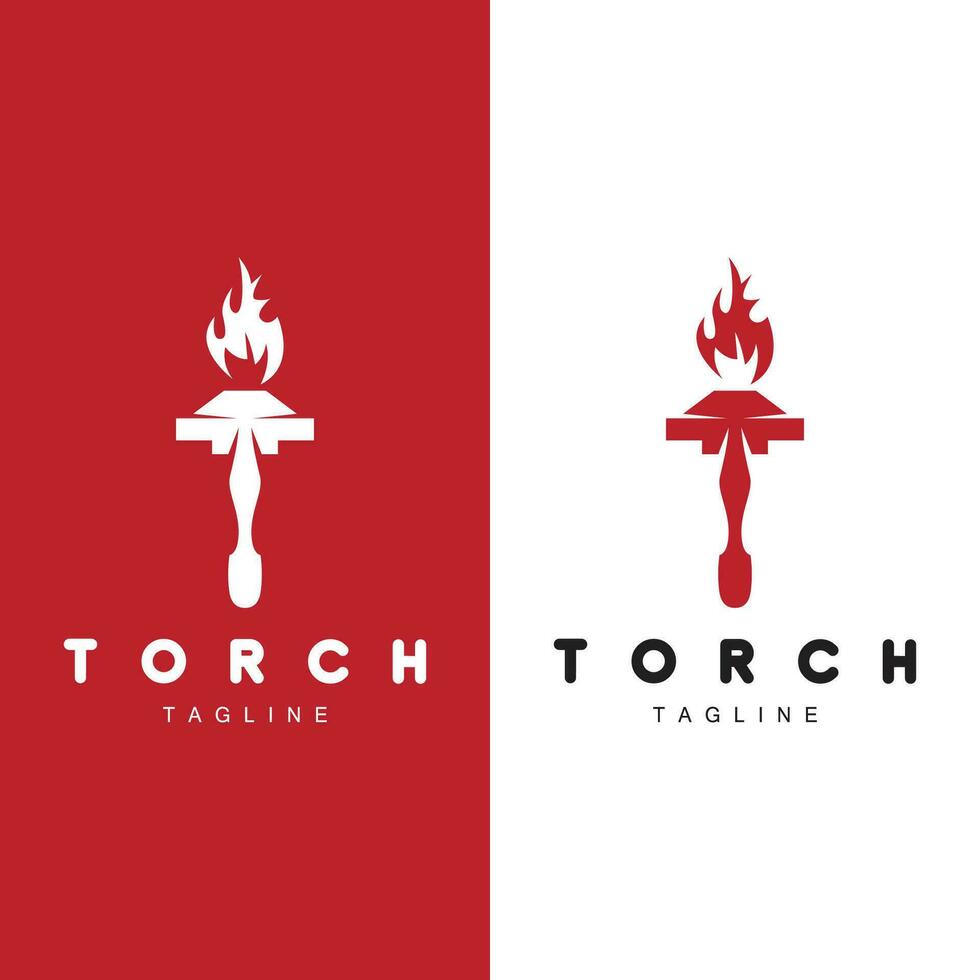 Torch Flame Logo Simple Vector Design Retro Illustrator Template