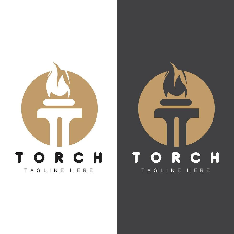 Torch Flame Logo Simple Vector Design Retro Illustrator Template
