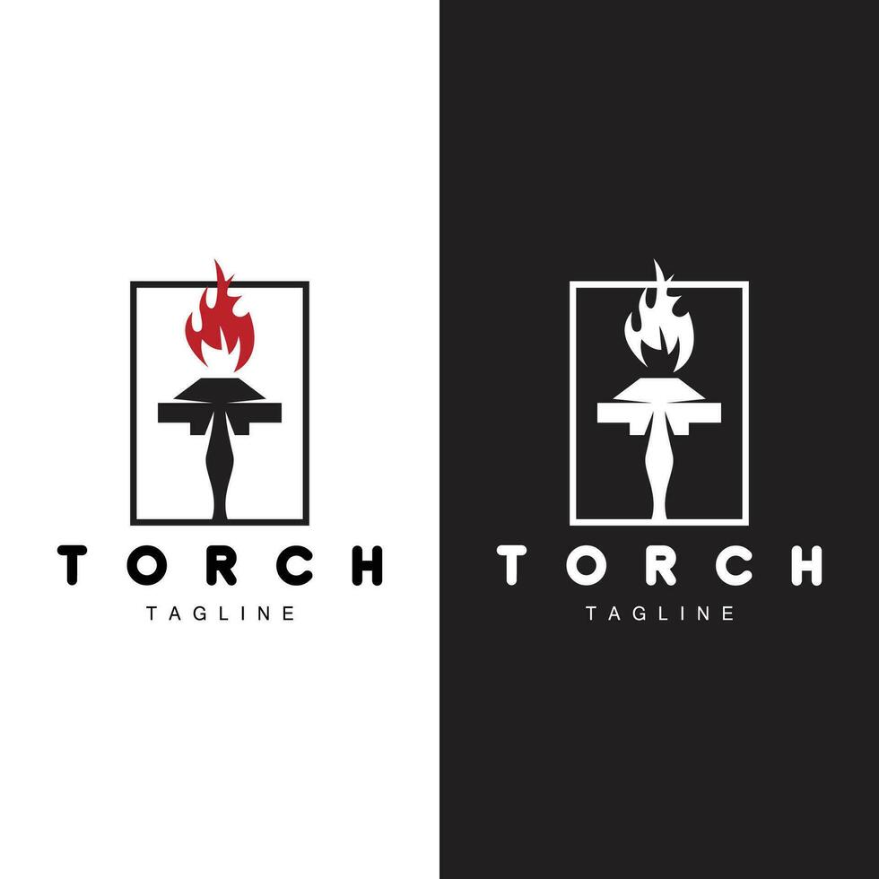 Torch Flame Logo Simple Vector Design Retro Illustrator Template