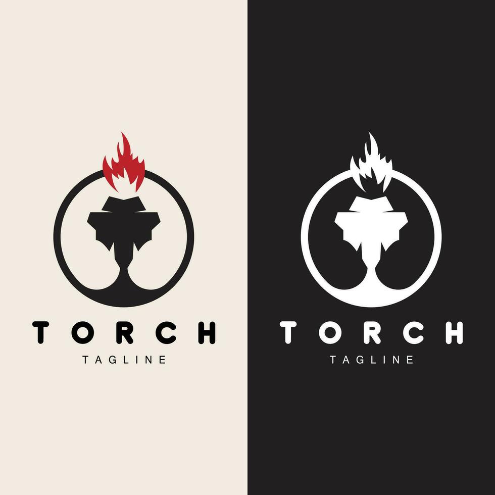 Torch Flame Logo Simple Vector Design Retro Illustrator Template