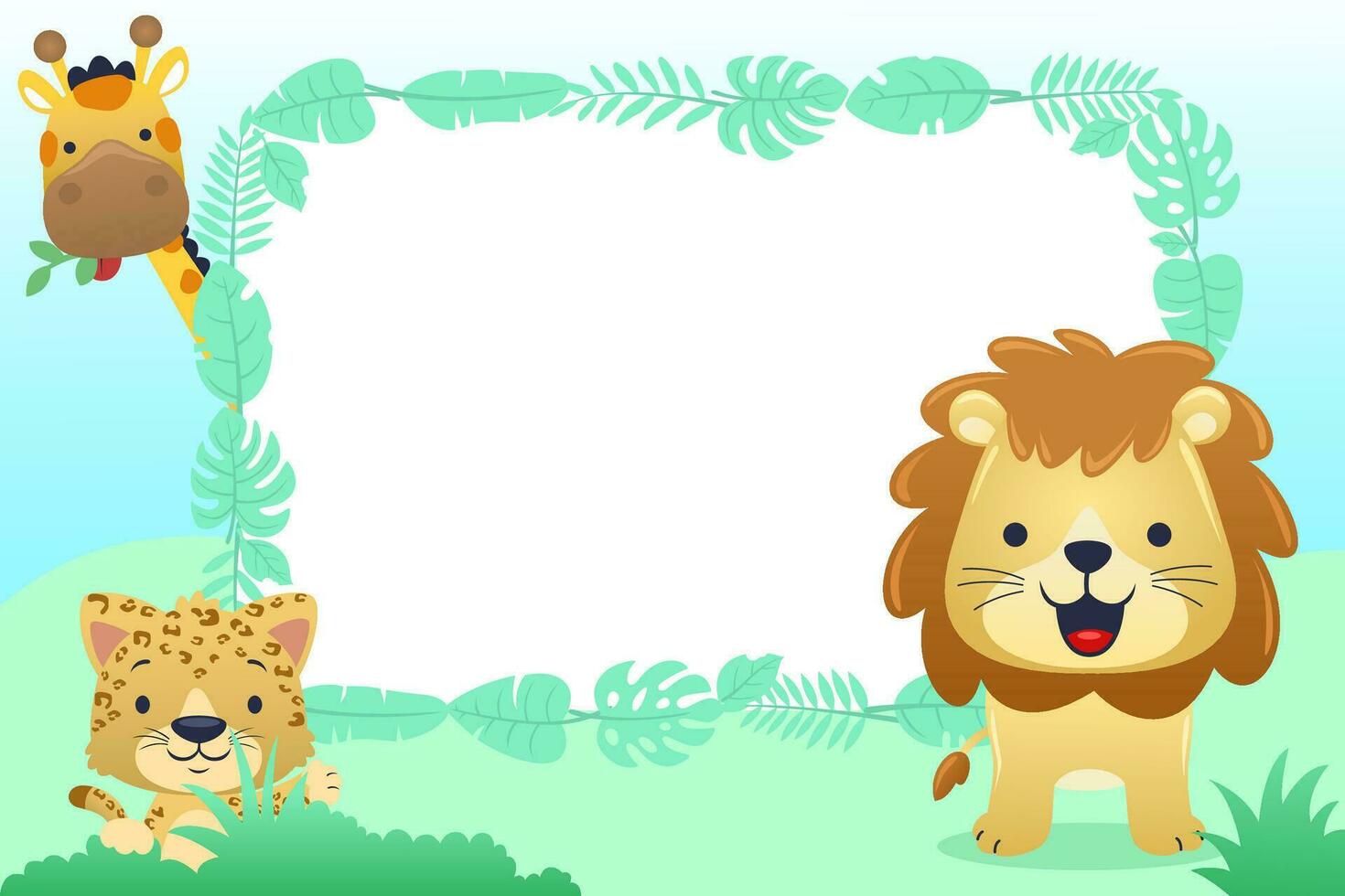 Cartoon funny wild animals with blank sign. Vector illustration