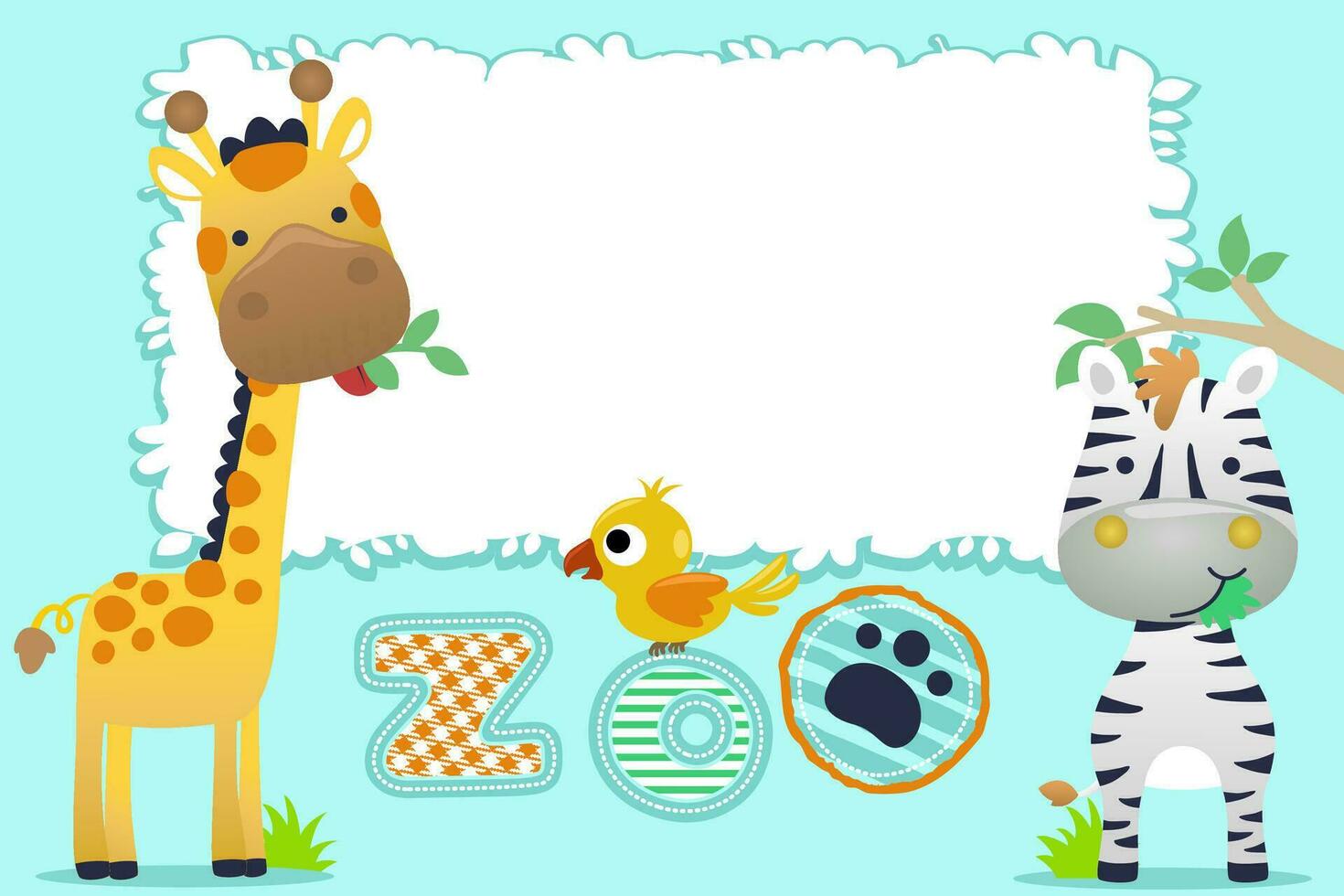 Cartoon funny wild animals with blank sign. Vector illustration