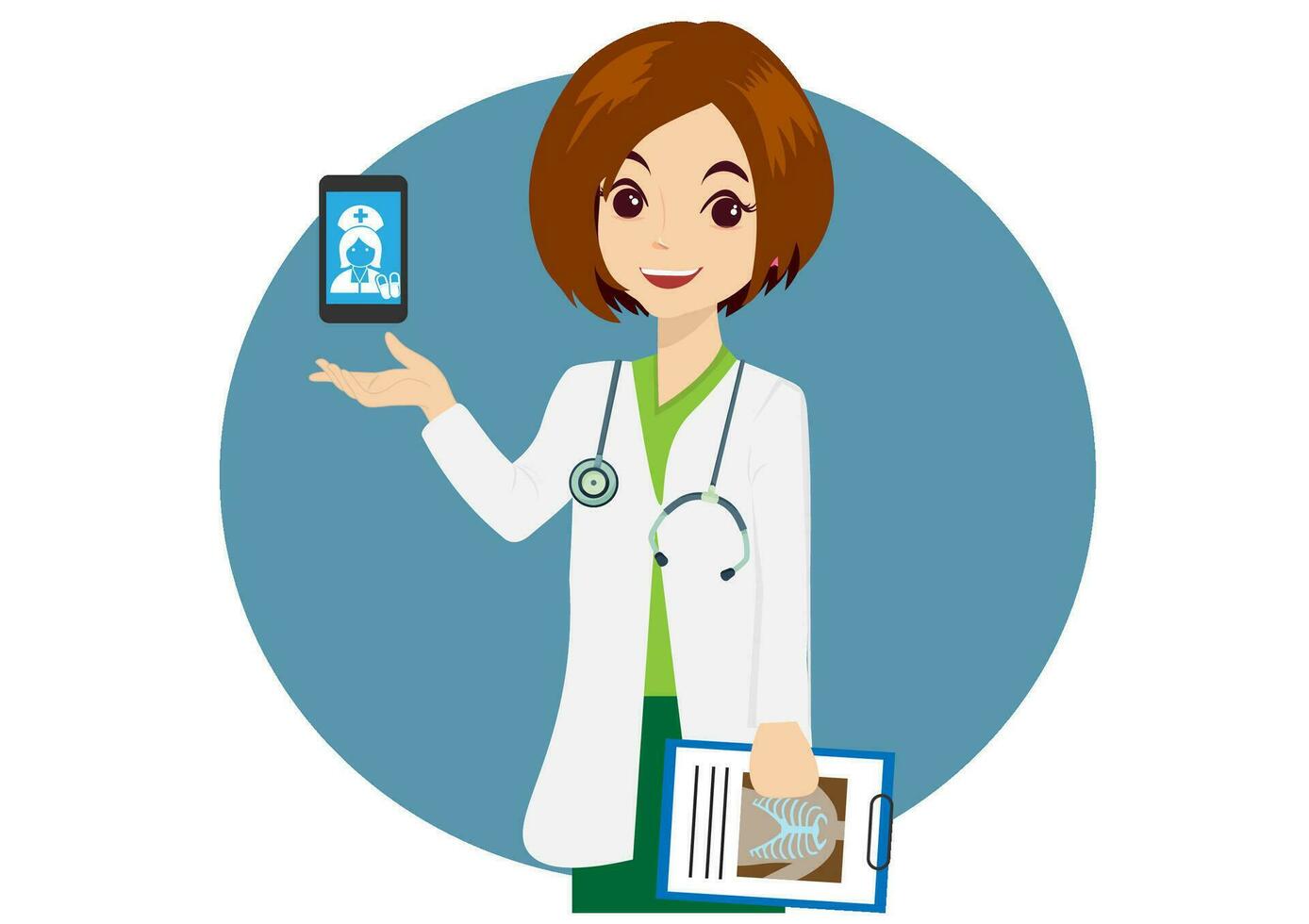 Female doctor gives advice on mobile app telemedicine online health care vector