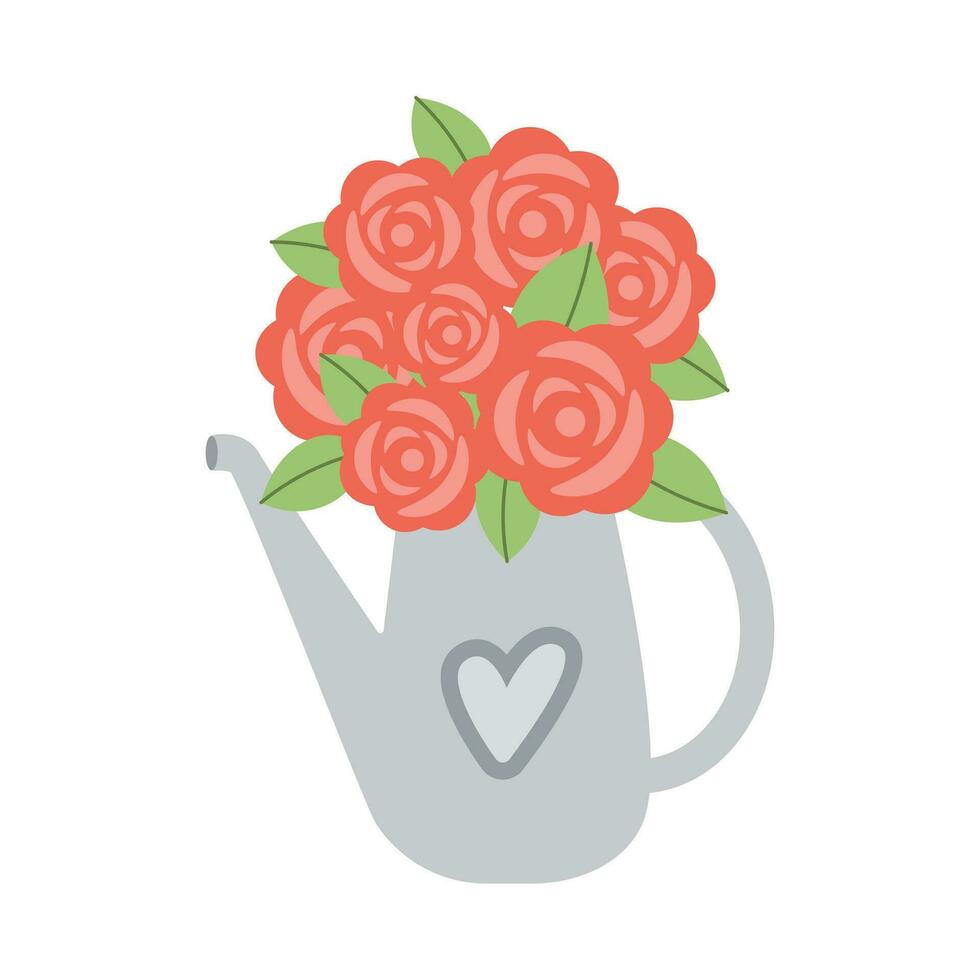 riego lata con mano dibujado rojo rosas flores vector ilustración. sencillo plano estilo.