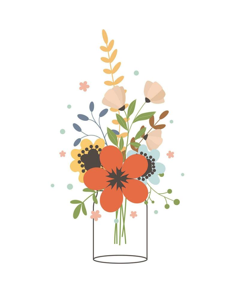 vaso tarro con flores1 vector