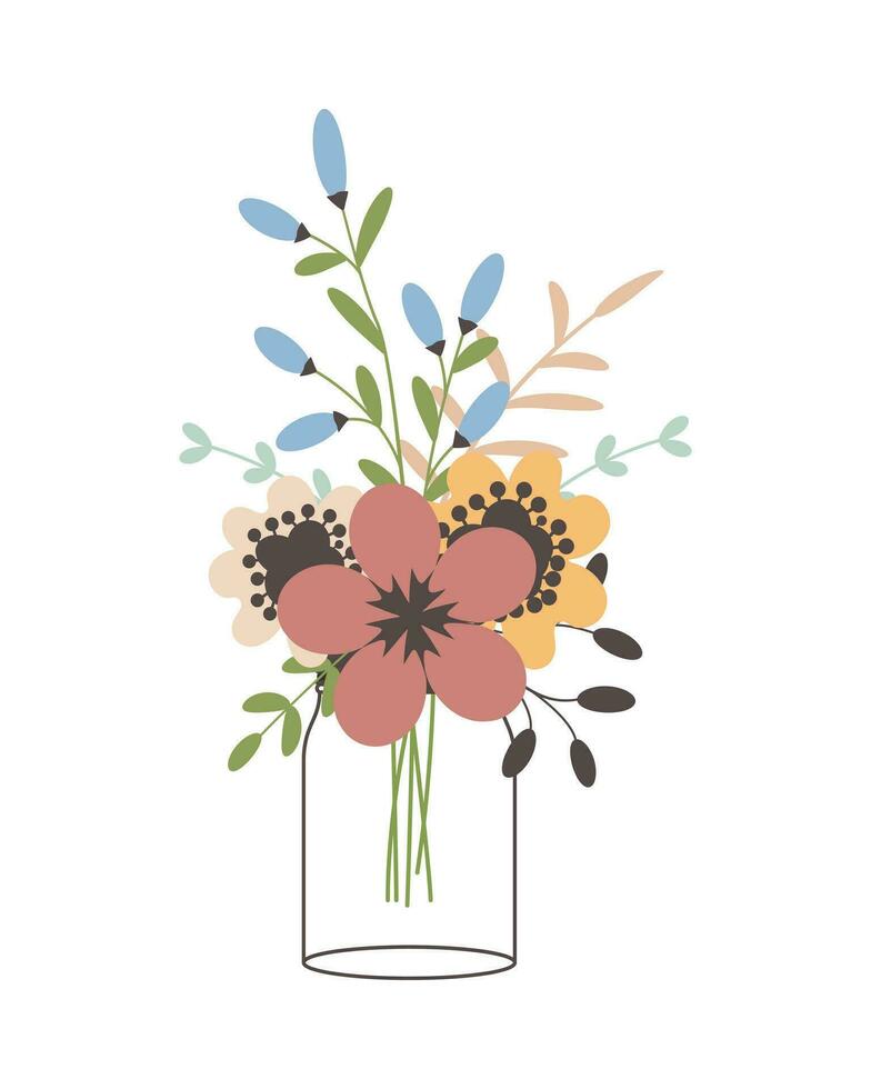 vaso tarro con flores1 vector