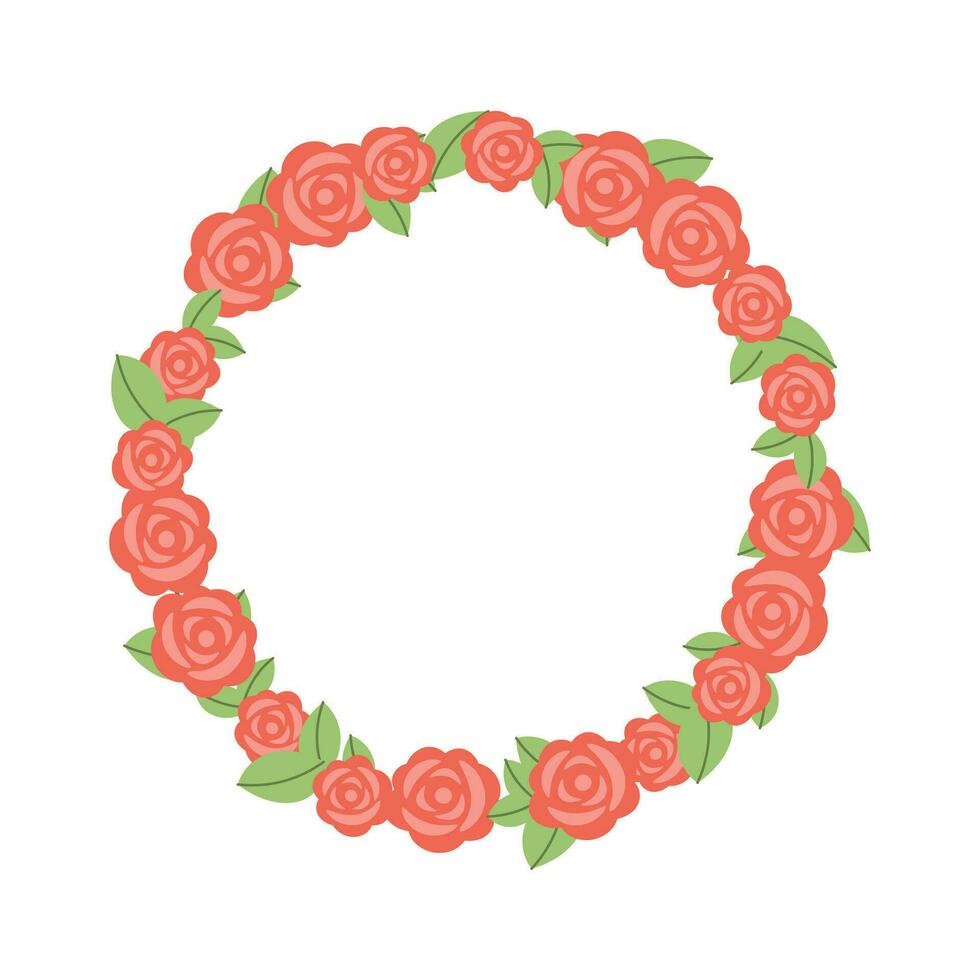 Hand drawn red roses wreath. Vector illustration. Simple flat style.