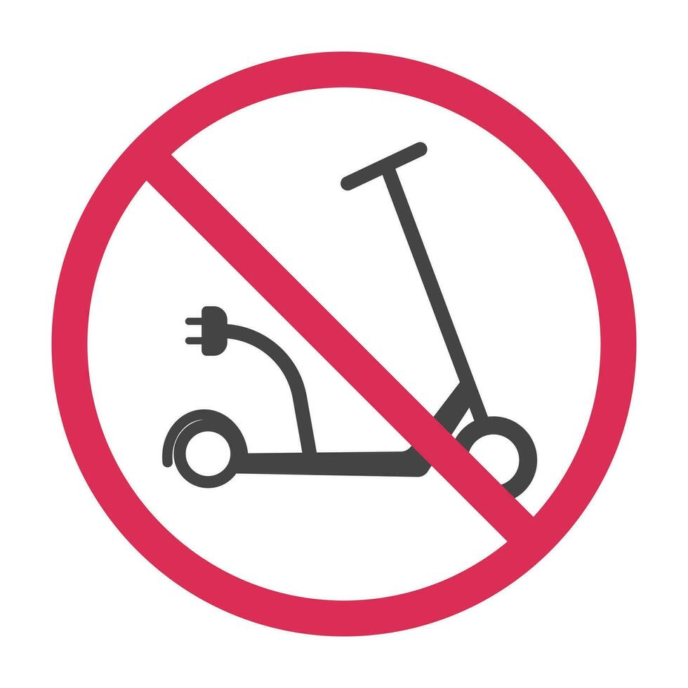 No charging electric scooter sign iin red round frame. Vector illustration