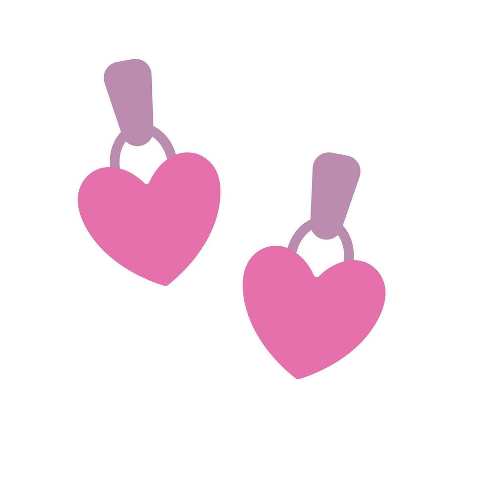 Pink earrings with hearts isolated on white background. vector