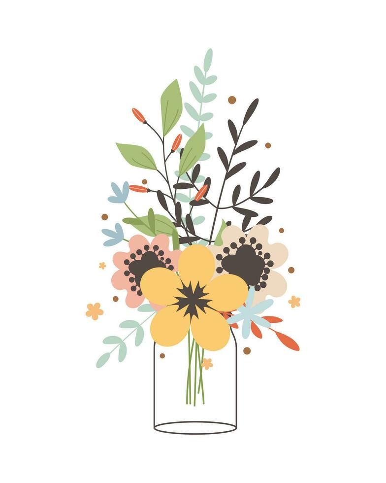 Glass jar with flowers1 vector