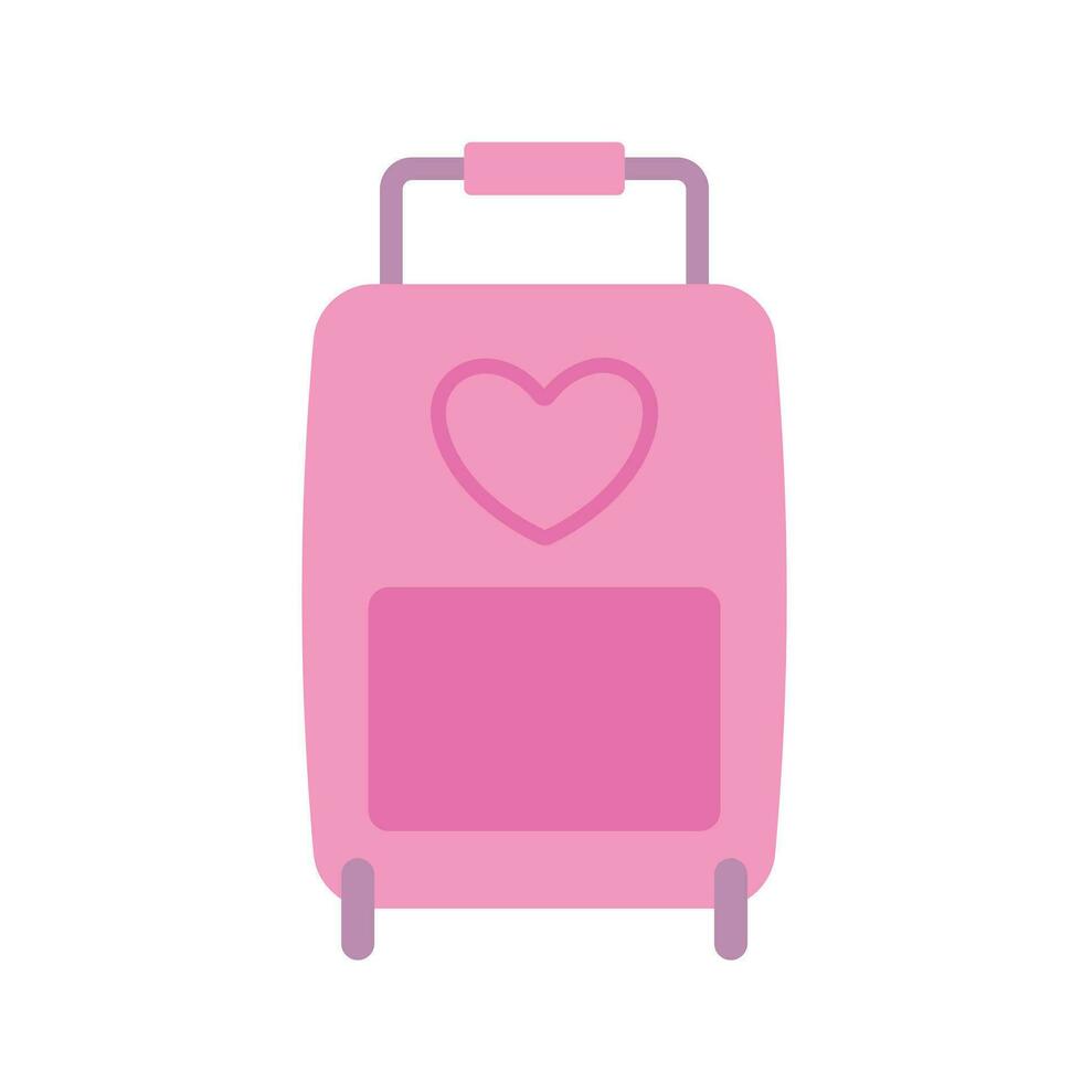 Pink suitcase for travel with wheels and retractable handle. Baggage bag. Flat vector illustration