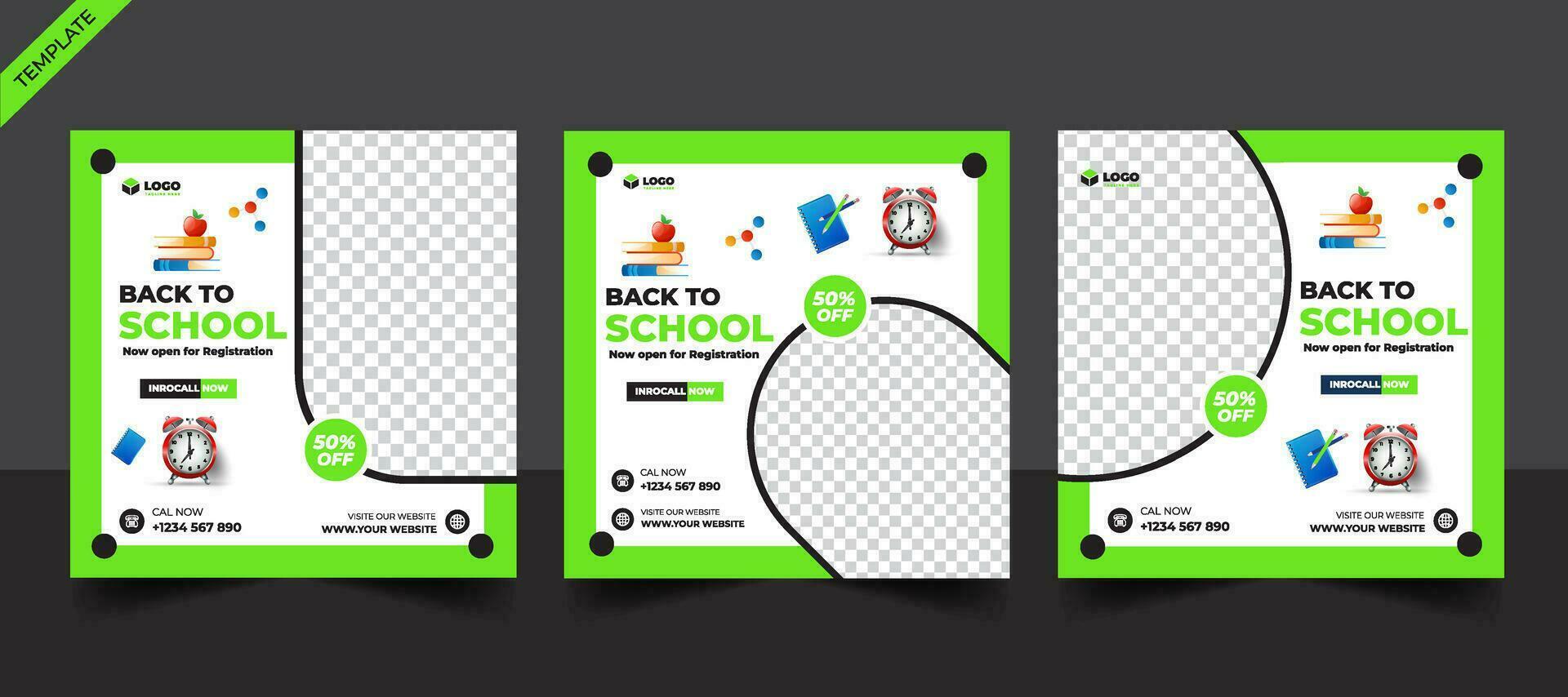 School admission social media post banner, educational social media post square flyer back to school web banner design template vector