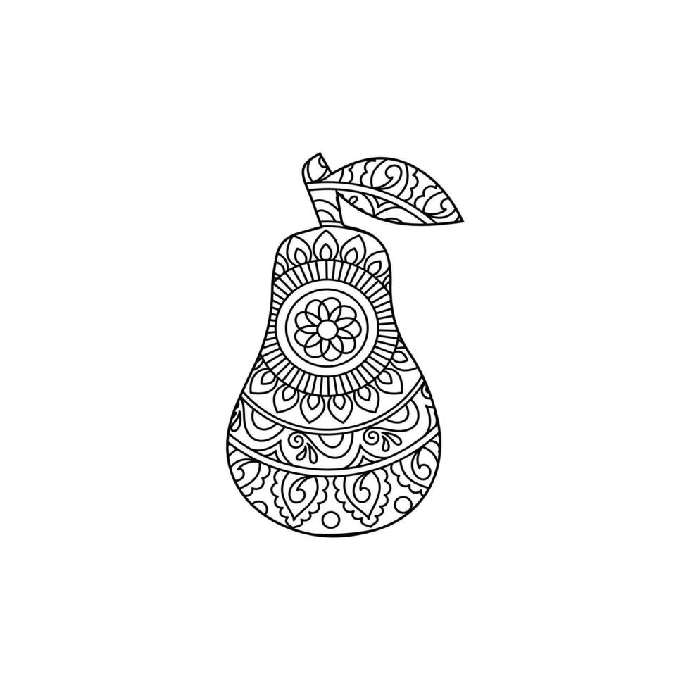 Pear mandala coloring page vector