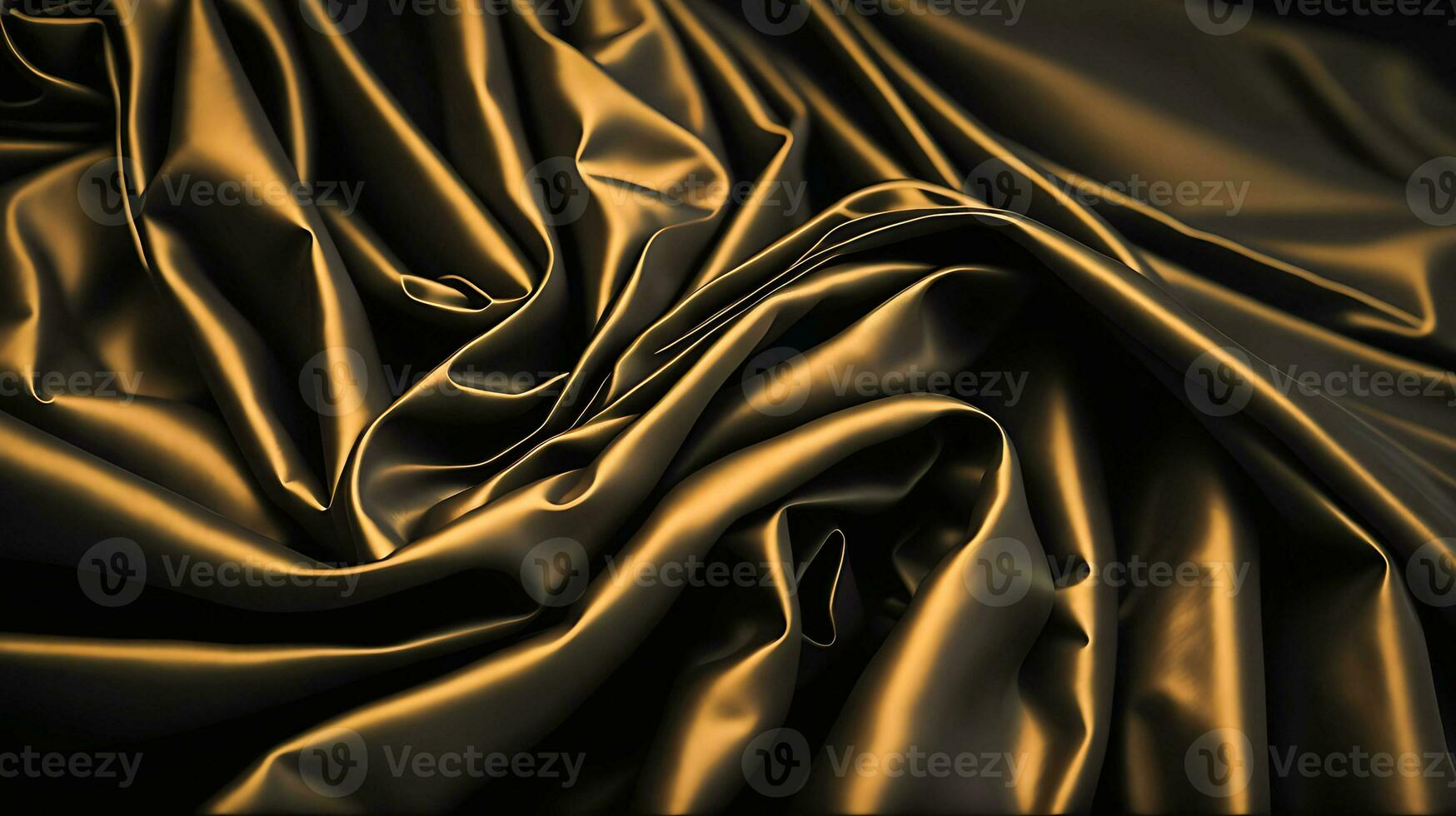 Gold silk satin abstract background. Wavy, smooth cloth texture. Luxurious emerald ripple fabric pattern. AI-Generated photo