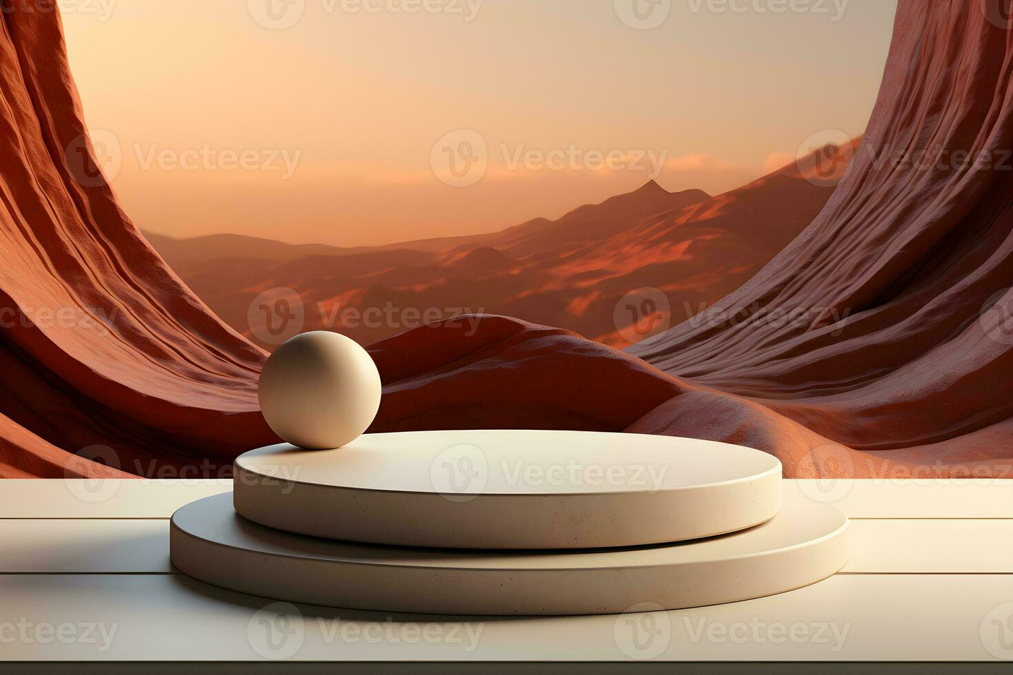 3D realistic podium for product shooting with a lot of space to put a product with Abstract scene concept AI Generative Illustration. photo
