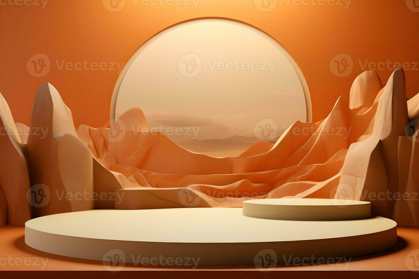 3D realistic podium for product shooting with a lot of space to put a product with Abstract scene concept AI Generative Illustration. photo