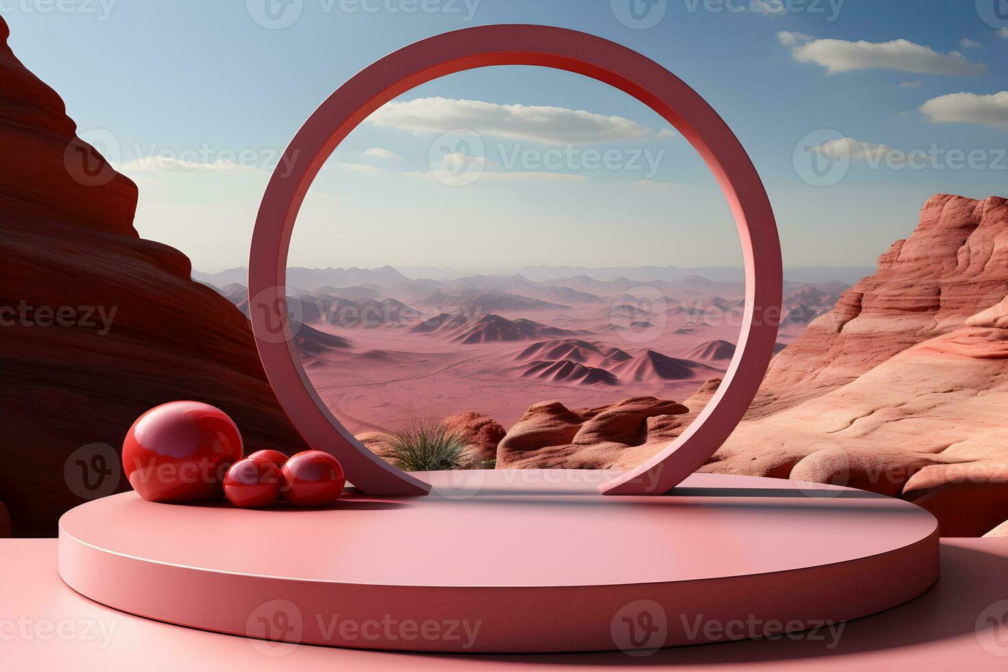 3D realistic podium for product shooting with a lot of space to put a product with Abstract scene concept AI Generative Illustration. photo