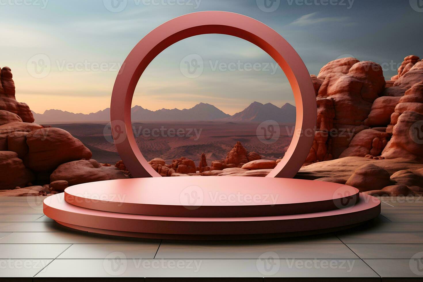 3D realistic podium for product shooting with a lot of space to put a product with Abstract scene concept AI Generative Illustration. photo