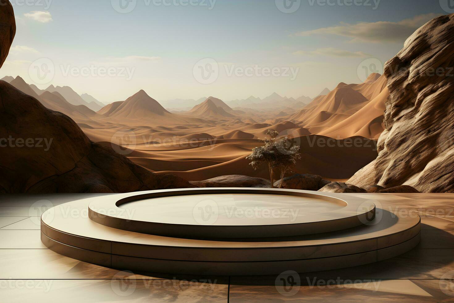 3D realistic podium for product shooting with a lot of space to put a product with Abstract scene concept AI Generative Illustration. photo
