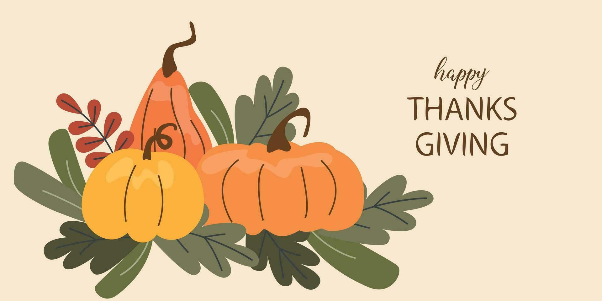 Thanksgiving Day background. Flat illustration pumpkins vector
