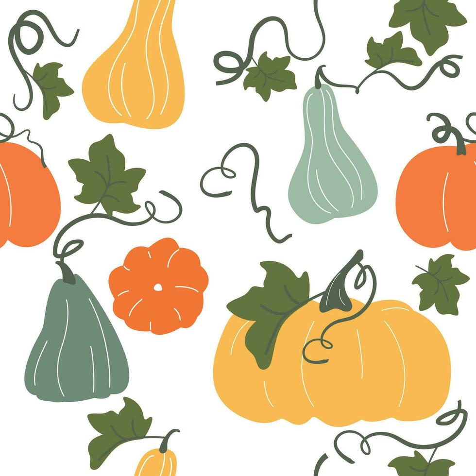 Abstract seamless pattern with pumpkins. Pumpkins stems and leaves vector