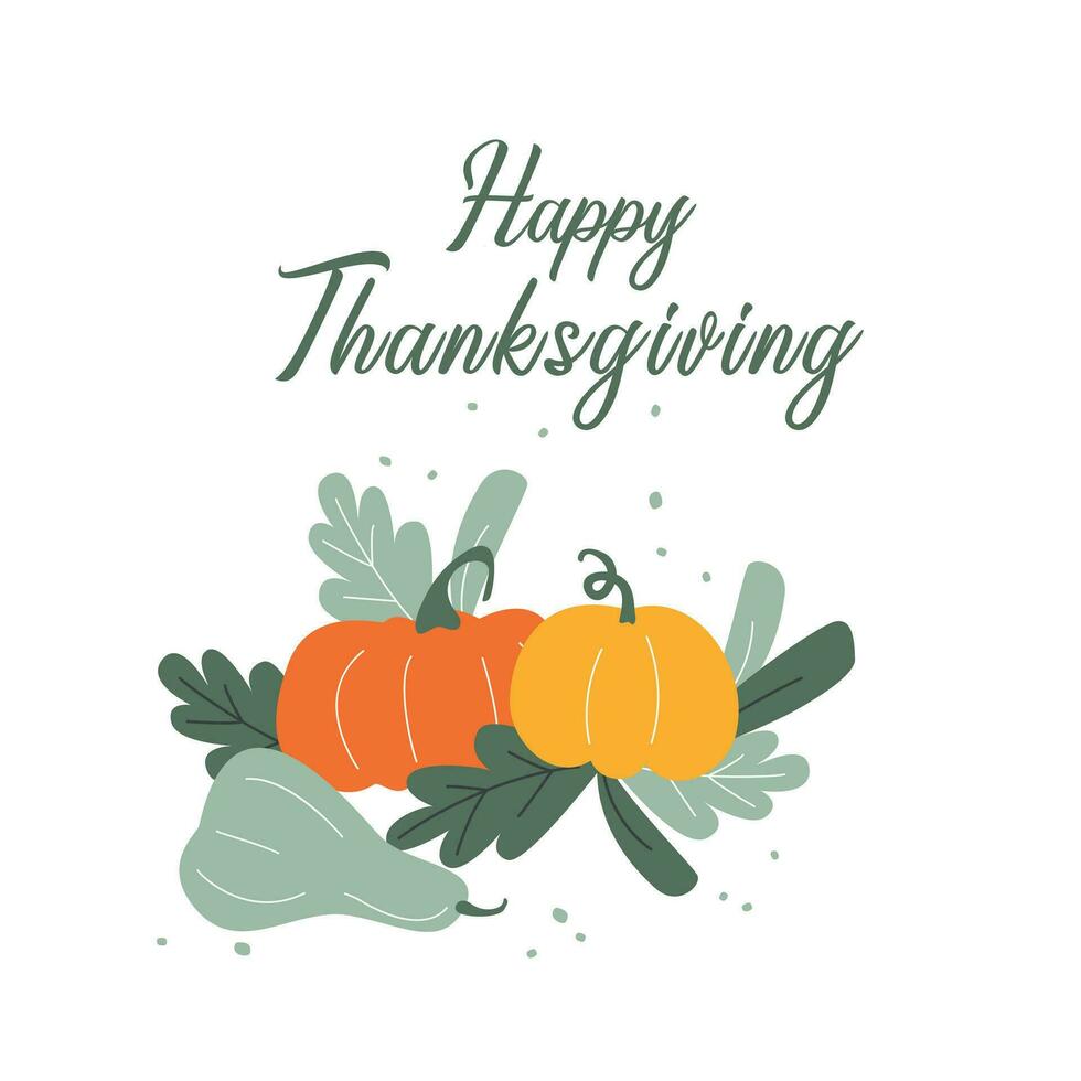 Happy Thanksgiving card. Flat illustration pumpkins on white background vector