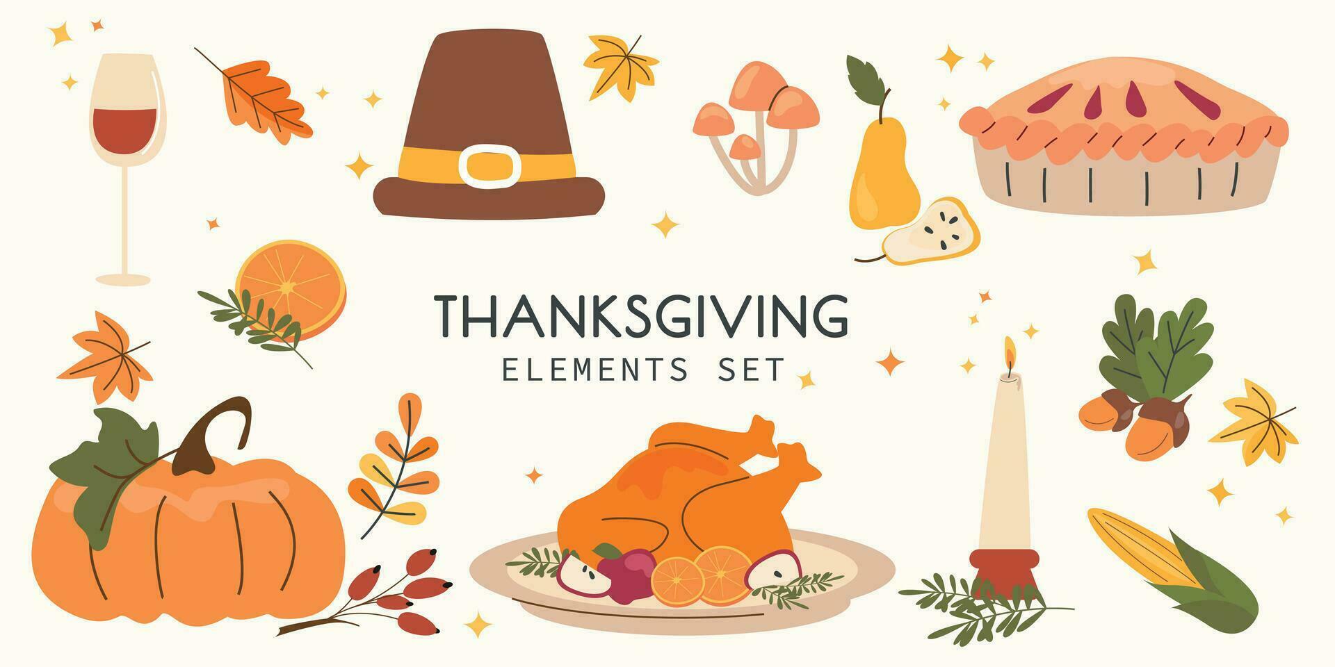 Thanksgiving elements set. Autumn set of illustrations vector